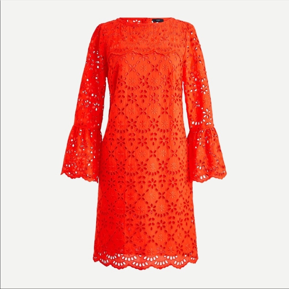 J. Crew Bell-sleeve Dress Embroidered Eyelet in Brillant Sunset, Size 00, NWT